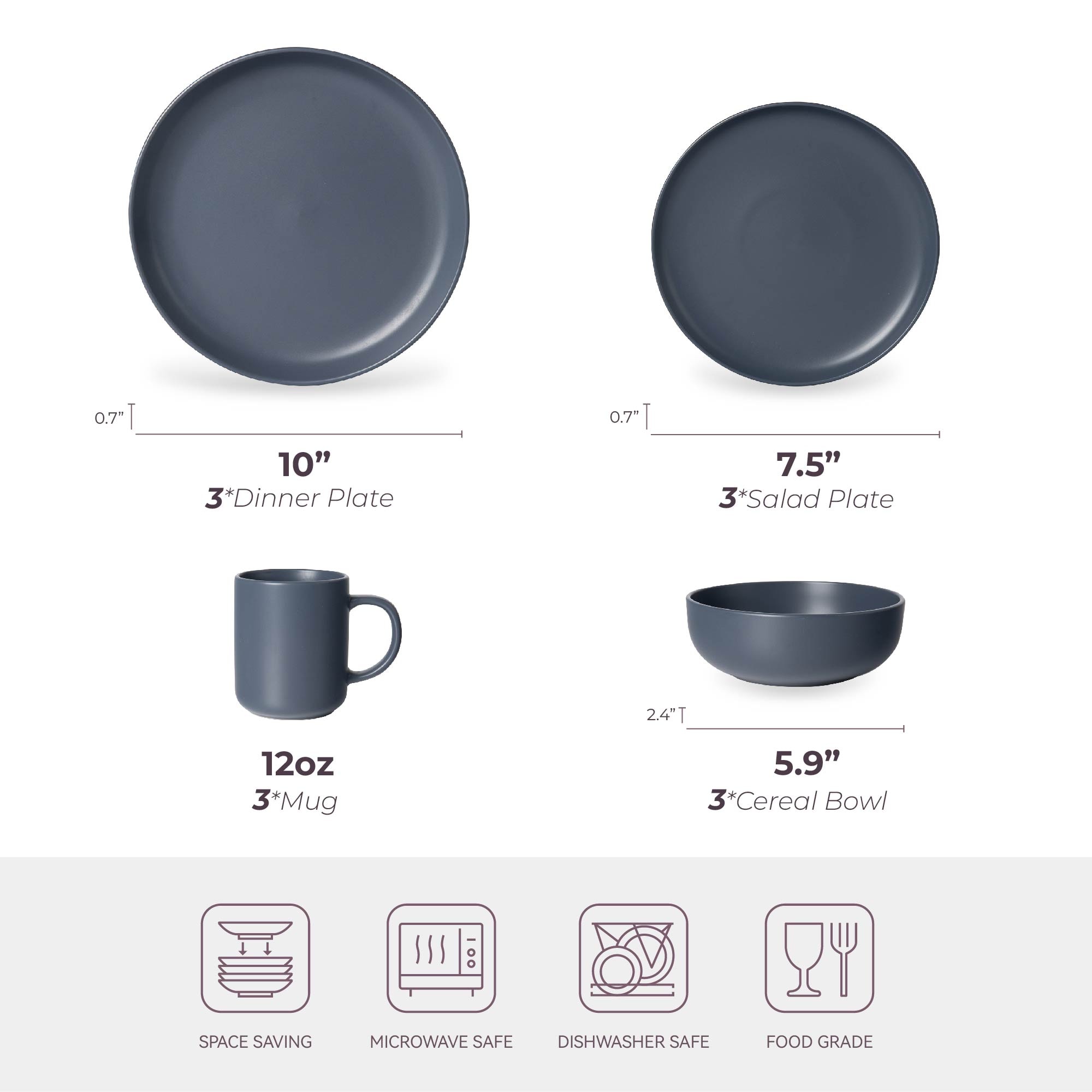 12-Piece Stoneware Dinnerware Sets With Mugs | Microwave & Dishwasher Safe | Non-Toxic Dinner Plates Bowls Set | Stackable Matte Glaze Kitchenware For 3_voghion.com